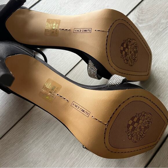 Vince Camuto Kalvira Black Rhinestone strappy sandal heels size 8 - Picture 7 of 8